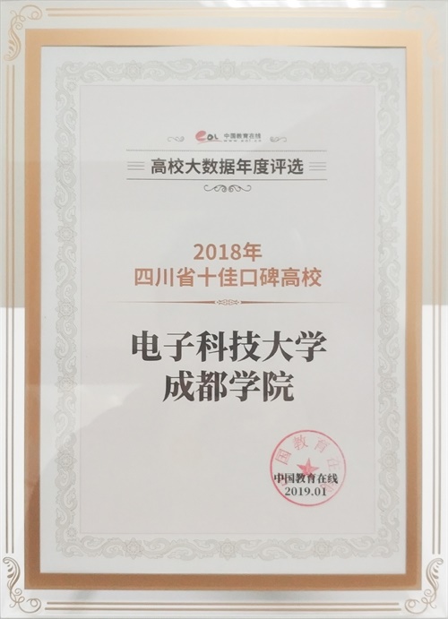 我院被中国教育在线评选为“2018年四川省十佳口碑高校”